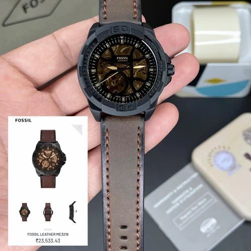 Premium Automatic Skeleton Watch – Black Case & Brown Leather Strap | Men’s Luxury Mechanical Style