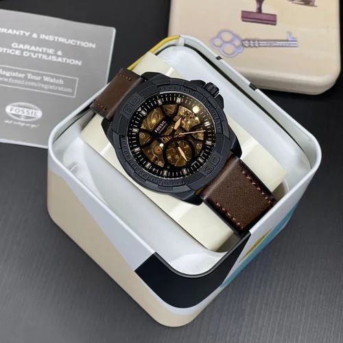 Premium Automatic Skeleton Watch – Black Case & Brown Leather Strap | Men’s Luxury Mechanical Style