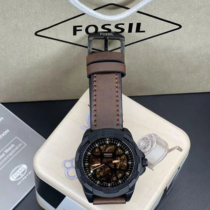 Premium Automatic Skeleton Watch – Black Case & Brown Leather Strap | Men’s Luxury Mechanical Style